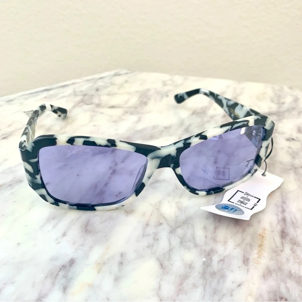 INDY Maui Sunglasses in Black White Marble Tortoise Blue Lens Anthropologie - Picture 6 of 16